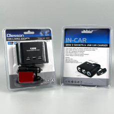 Розгалужувач прикурювача in-car 1653 120W (3 прикурювачі + 2*USB+Type-C, DC12-24V)