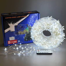 Гірлянда Мішура Xmas срібний провід, таймер, пульт ДУ 6Вт W-2 від 220V+USB 30m (Білий)