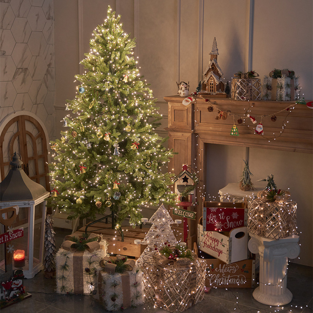 Гірлянда Мішура Xmas срібний провід, 8 режимів світіння, пульт ДУ W-1 900LED 220V 30m (Білий)