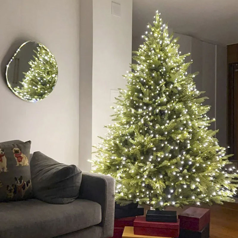 Гірлянда Мішура Xmas срібний провід, 8 режимів світіння, пульт ДУ W-1 900LED 220V 30m (Білий)
