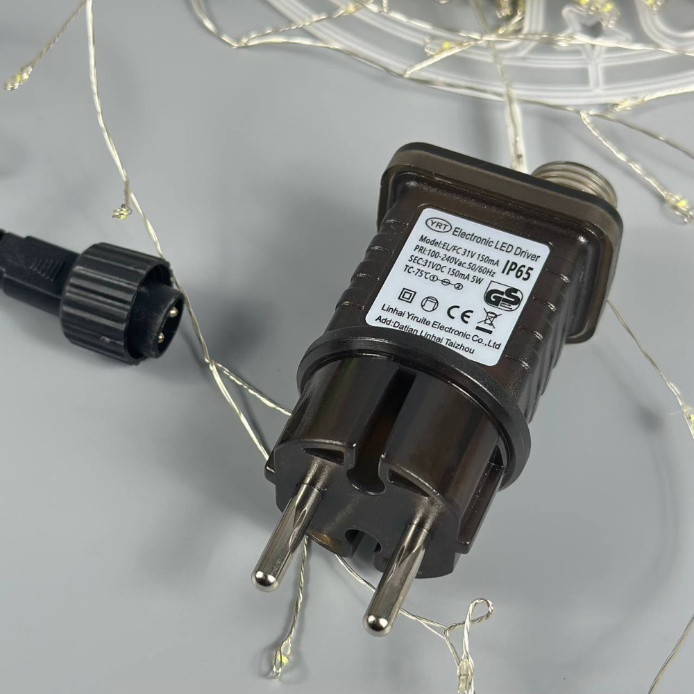 Гірлянда Мішура Xmas срібний провід, 8 режимів світіння, пульт ДУ W-1 900LED 220V 30m (Білий)