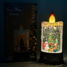 Новорічний нічник XMAS Свічка з сніговиком WLD-23016B з блискітками та музикою (від мережі, 3*ААА) 25см