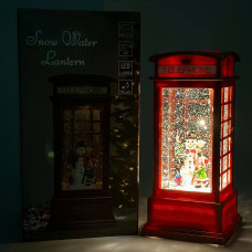 Новорічний нічник XMAS Телефонна будка WLD-2102B з блискітками та музикою (від мережі, 3*АА) 19.5см