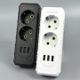 Мережевий розгалужувач із заземленням F102 3USB 2 розетки 2500W, 10A