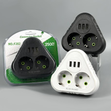 Мережевий розгалужувач із заземленням F202 3USB 2 розетки 2500W, 10A