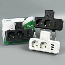 Мережевий розгалужувач із заземленням F302 3USB 2 розетки 2500W, 10A