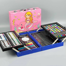 Художній набір у дерев'яній валізі з маркерами, олівцями та фарбами (115 предметів)