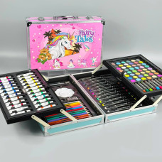 Художній набір у дерев'яній валізі з металевими бортами з маркерами, олівцями та фарбами (115 предметів) 