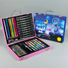 Художній набір у дерев'яній валізі з маркерами, олівцями та фарбами (85 предметів)