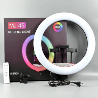 Кільцева світлодіодна Led Лампа MJ45 RGB 18inch з 3ма тримачами для телефону та пультом (45сm)