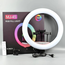 Кільцева світлодіодна Led Лампа MJ45 RGB 18inch з 3ма тримачами для телефону та пультом (45сm)