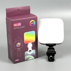 Портативне відеосвітло MJ-05 RGB+Warm White Light з кліпсою для фіксації 1500mAh 3000-6500K (9*9см)