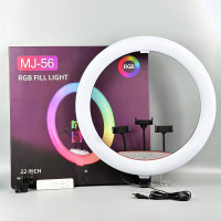 Кільцева світлодіодна Led Лампа MJ56 RGB 22inch з 3-ма тримачами для телефону та пультом 2700-6500K (56сm) 
