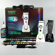 Машинка для стрижки (clipper) VGR V-880C (ROTOR MOTOR EXTERNAL, MIM BLADE, 11 насадок, док-станція)