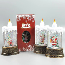 Нічник Різдвяна свічка з фігурами, блискітками та підсвічуванням (2*AAА) 15,5см