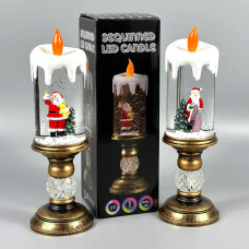 Нічник Різдвяна свічка з фігурами, блискітками, підсвічуванням та музикою (від мережі, 3*AAA) 26см