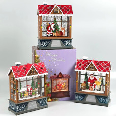 Нічник Різдвяий будинок з фігурами, блискітками, підсвічуванням та музикою (від мережі, 3*AAA) 20см