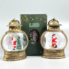 Нічник Різдвяний ліхтар з фігурами, блискітками та підсвічуванням (3*AG13) 12см