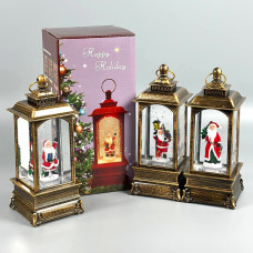 Нічник Різдвяний ліхтар з фігурами, блискітками, підсвічуванням та музикою (від мережі, 3*AAA) 20см