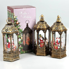Нічник Різдвяний ліхтар з фігурами, блискітками, підсвічуванням, обертанням та музикою (від мережі, 3*AAA) 23,5см 