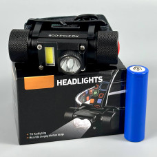 Ліхтар налобний XQ-210-2 (XPE+COB, 1*18650, Micro)