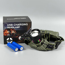 Ліхтар налобний 8098 White light (TG, IPX4, 2*18650, Zoom, Type-C)