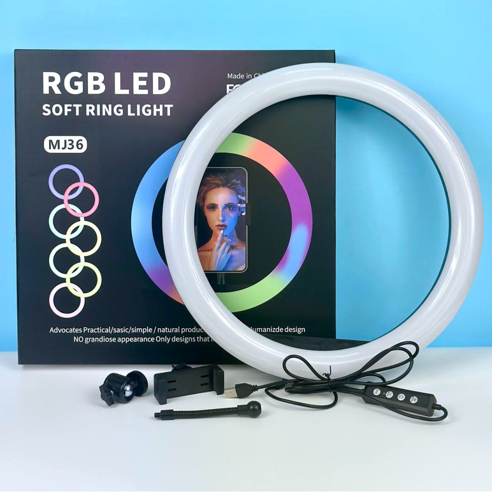 Кільцева світлодіодна Led Лампа 36см MJ36 RGB 14inch із затискачем для телефону