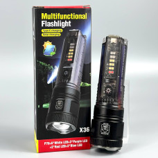 Ліхтар Multifunctional Flashlight BL-X36, P70 + сонячна панель Red, Blue, Purple (Power Bank, zoom, Type-C)