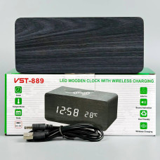 Настільний годинник VST-889-6 (біла підсвітка, дата, будильник, голосовий контроль, бездротова зарядка, DC-5V, 4хАAA)