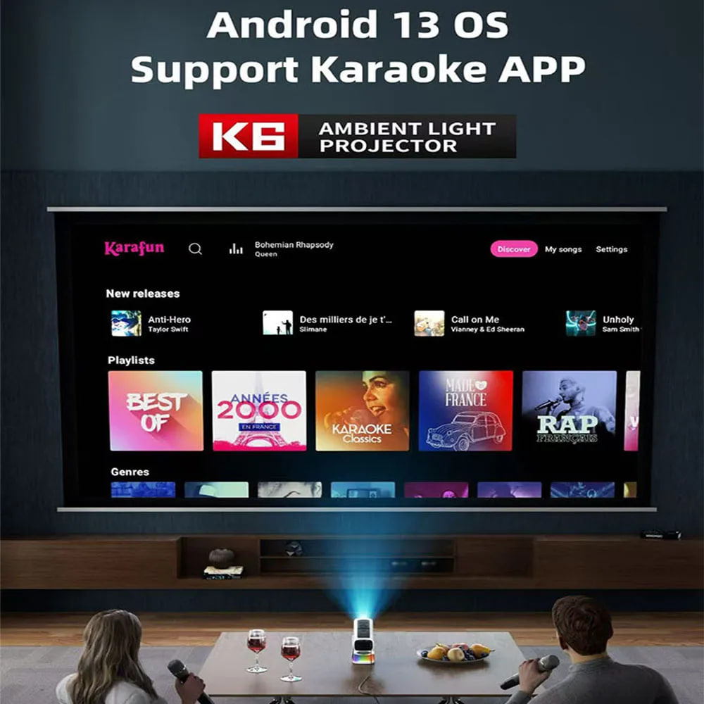 Проектор K6-KTV (Android 13, 4K, 500 Ansi, Bluetooth+WiFi, 1080P)