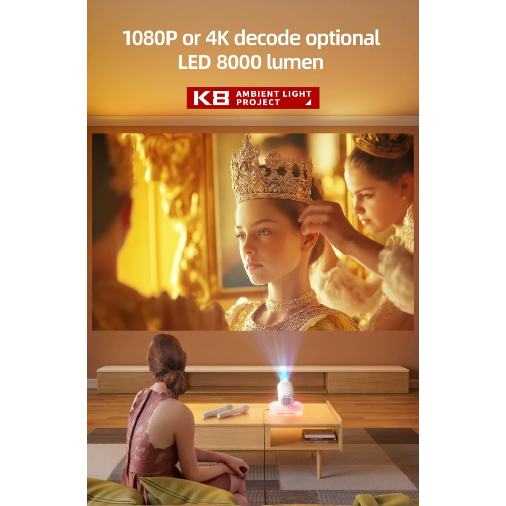 Проектор K8-KTV (Android 13, 4K, 500 Ansi, Bluetooth+WiFi, 1080P)