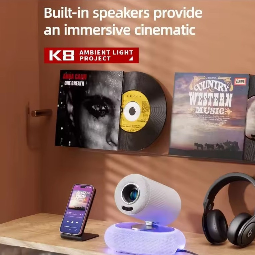 Проектор K8-KTV (Android 13, 4K, 500 Ansi, Bluetooth+WiFi, 1080P)