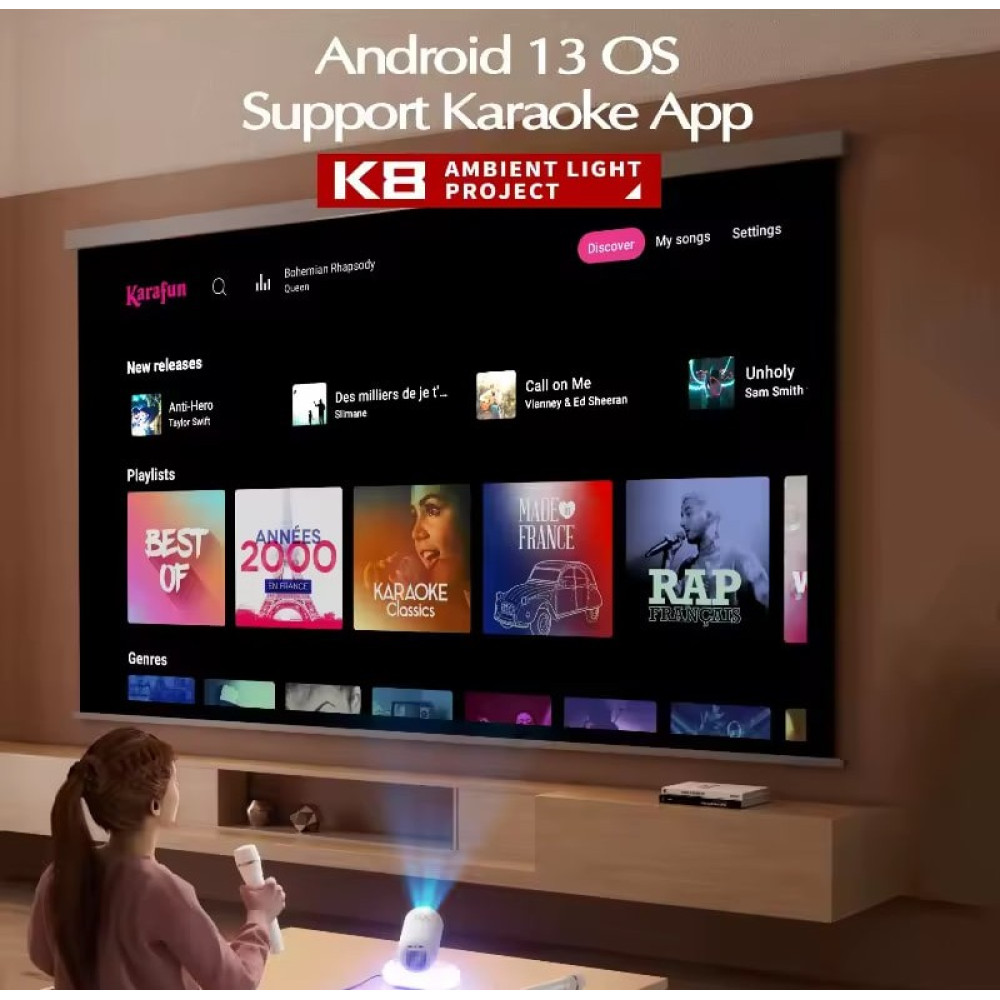 Проектор K8-KTV (Android 13, 4K, 500 Ansi, Bluetooth+WiFi, 1080P)