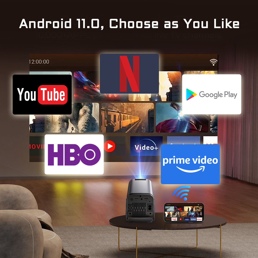 Проектор Q320 (Android 12, 120 lumen, Bluetooth + WiFi, 1280*720P, 1Gb+8Gb)