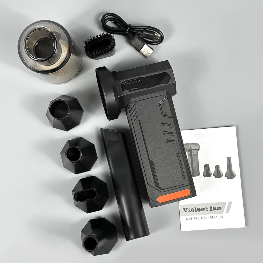 Турбовентилятор X15 Pro 2in1 (з функцією пилососа) з 7-ма насадками 4000mAh*2 (для обдування та очищення)
