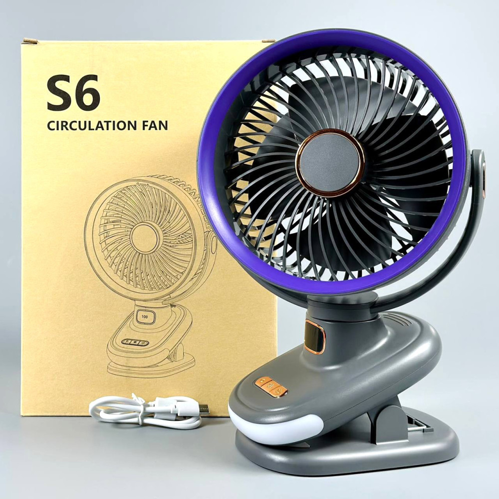 Вентилятор S6 3in1 на прищіпці з нахилом 2400mAh (з вбуд. акум.) (26cm)