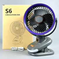 Вентилятор S6 3in1 на прищіпці з нахилом 2400mAh (з вбуд. акум.) (26cm)