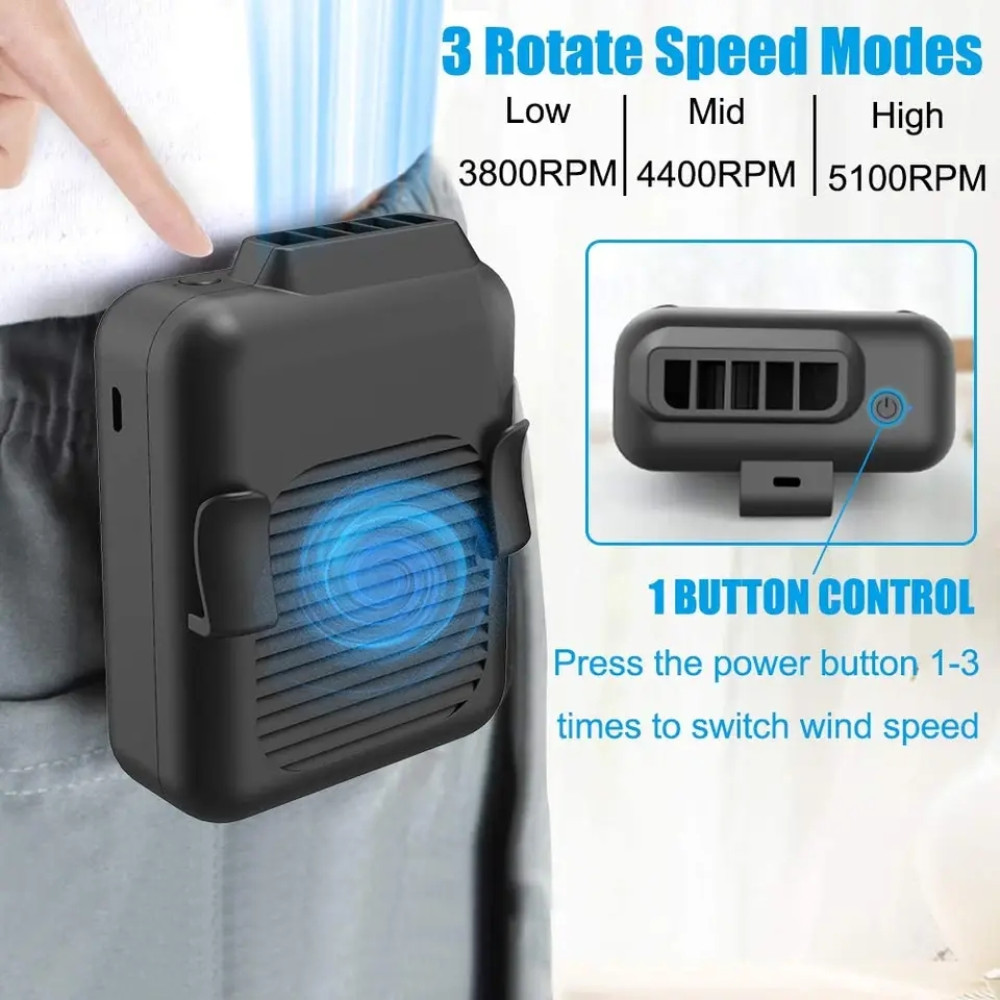 Вентилятор Multifunctional Mini 3 in1 з кріпленням на пояс, підвісний, настільний, + Power bank (з вбуд. акум.) (11cm)