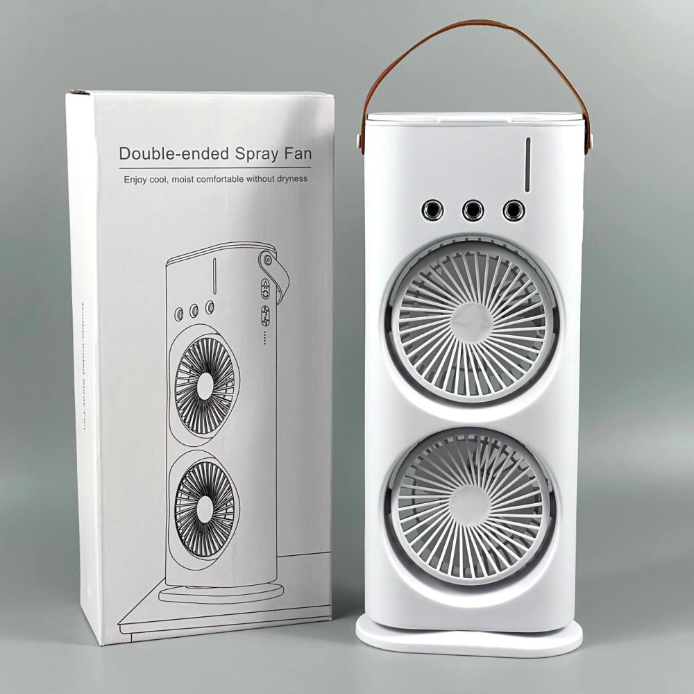 Вентилятор Double Spray Fan LED  з автоповоротом та контейнером для льоду, від USB (37,5см)