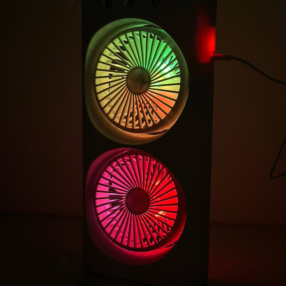 Вентилятор Double Spray Fan LED  з автоповоротом та контейнером для льоду, від USB (37,5см)