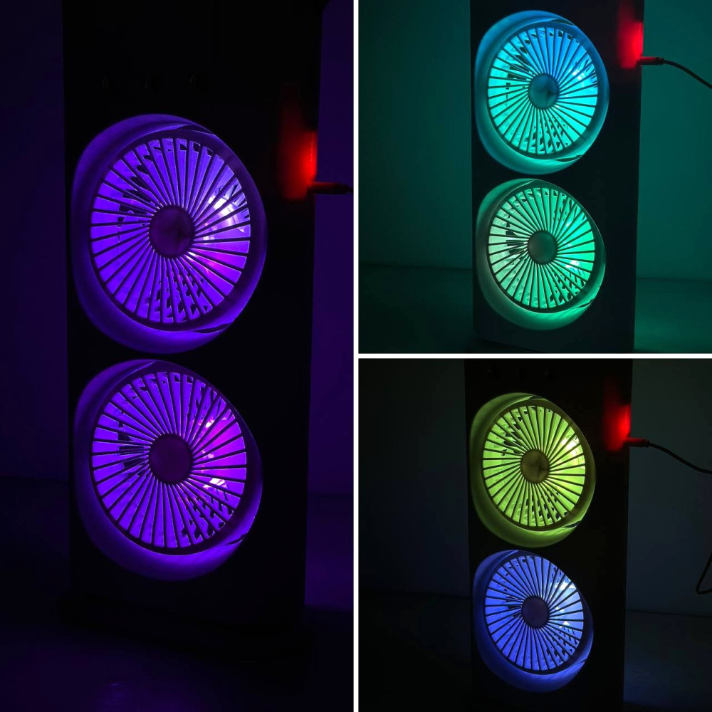 Вентилятор Double Spray Fan LED  з автоповоротом та контейнером для льоду, від USB (37,5см)