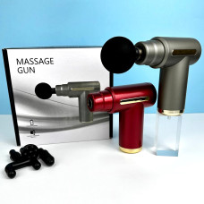 Масажер ручний акумуляторний для тіла MASSAGE GUN ART-0123 4 насадки, 6 режимів швидкості