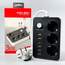 Мережевий подовжувач Power Socket 8208 5USB+Type-C 3 розетки 2m