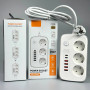 Мережевий подовжувач Power Socket No3454 4USB+2Type-C 3 розетки 2500W 2m