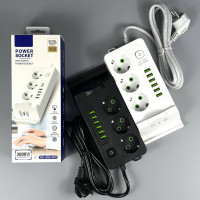 Мережевий подовжувач (з бездротовою зарядкою) Power Socket 993U 6USB 3 розетки 3000W 2m