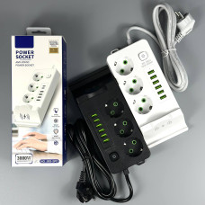 Мережевий подовжувач (з бездротовою зарядкою) Power Socket 993U 6USB 3 розетки 3000W 2m