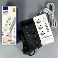 Мережевий подовжувач (з бездротовою зарядкою) Power Socket 993PD 5USB+Type-C 3 розетки 3000W 2m
