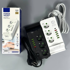 Мережевий подовжувач (з бездротовою зарядкою) Power Socket 993PD 5USB+Type-C 3 розетки 3000W 2m