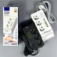 Мережевий подовжувач (з бездротовою зарядкою) Power Socket 993-2PD 4USB+2Type-C 3 розетки 3000W 2m