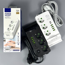 Мережевий подовжувач (з бездротовою зарядкою) Power Socket 993-2PD 4USB+2Type-C 3 розетки 3000W 2m